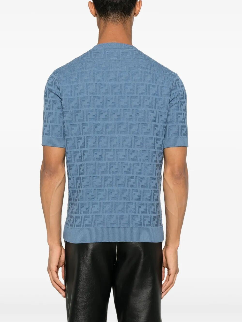 T-Shirt Azzurra in Maglia Logo All Over FF Fendi