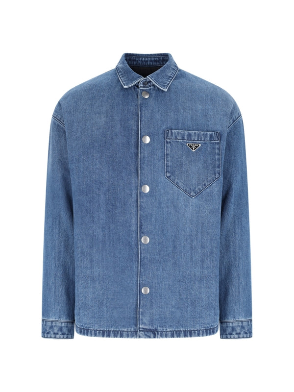Camicia Imbottita in Denim Logo Placchetta Prada