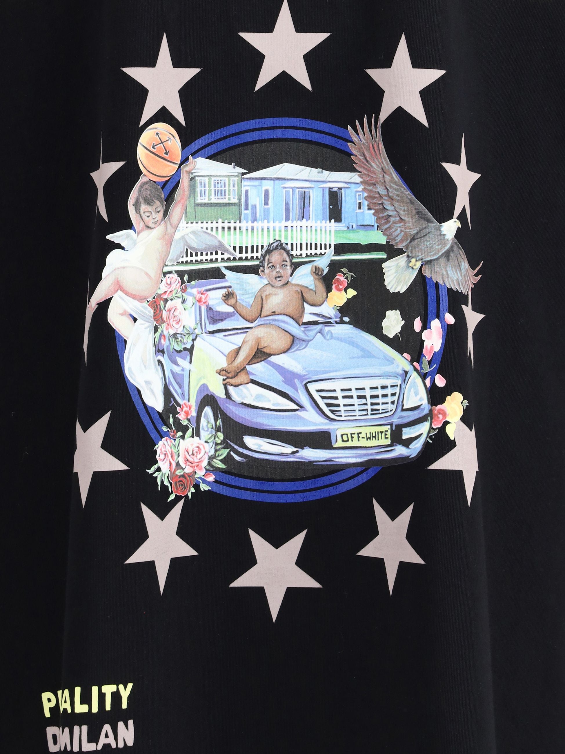 T-Shirt Nera Stampa Fronte Fresco Star Off-White