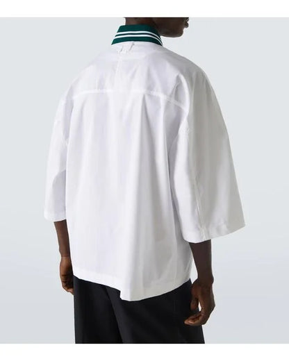Camicia Bianca Mezze Maniche Con Collo a Contrasto Verde Jacquemus