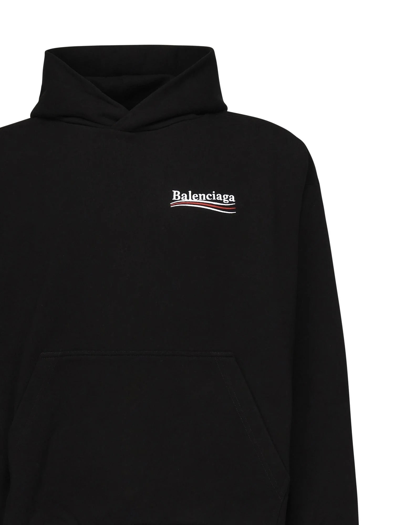 Felpa Nera con Cappuccio Logo Scritta Retro Balenciaga