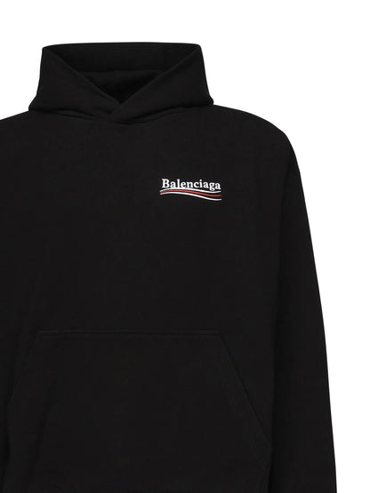 Felpa Nera con Cappuccio Logo Scritta Retro Balenciaga