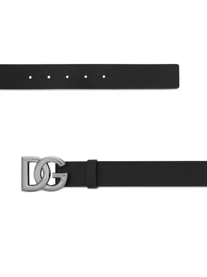 CINTURA NERA IN PELLE CON LOGO ARGENTO DOLCE E GABBANA