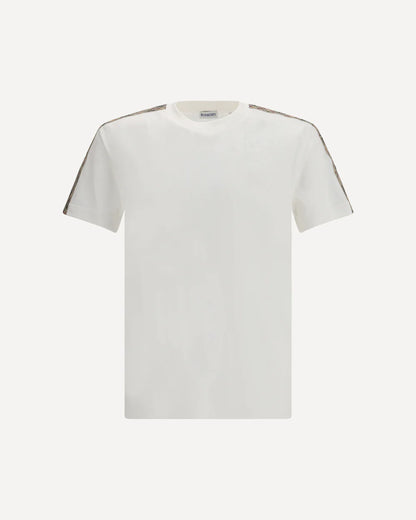 T-Shirt Bianca Strisce Spalla Logo Check Burberry