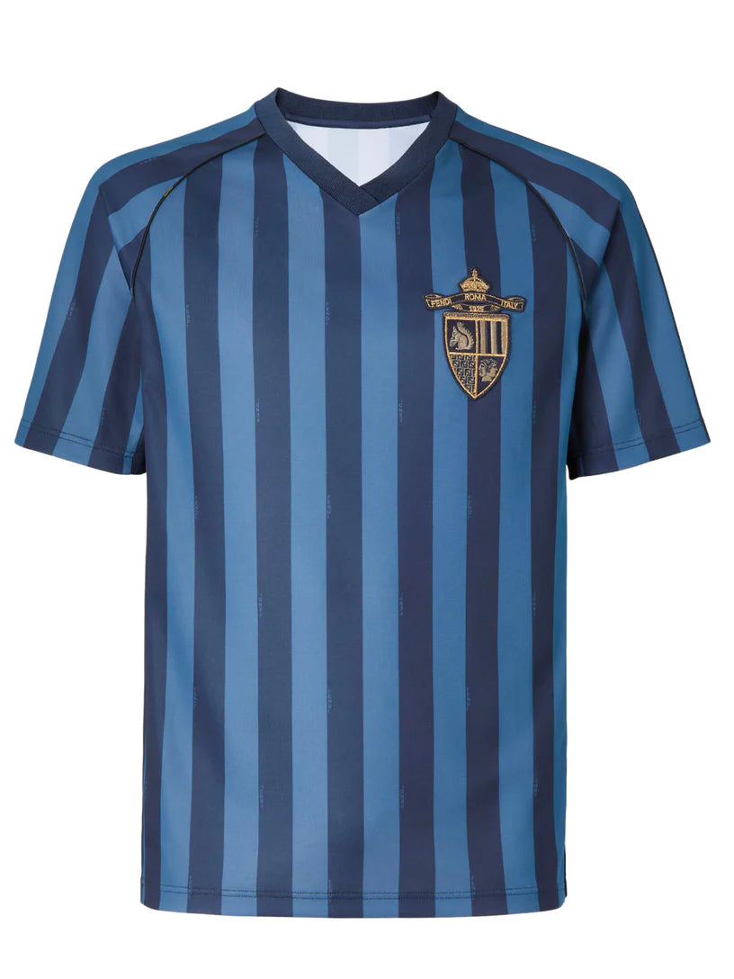 T-Shirt Blu Scritte e Scudetto Fendi
