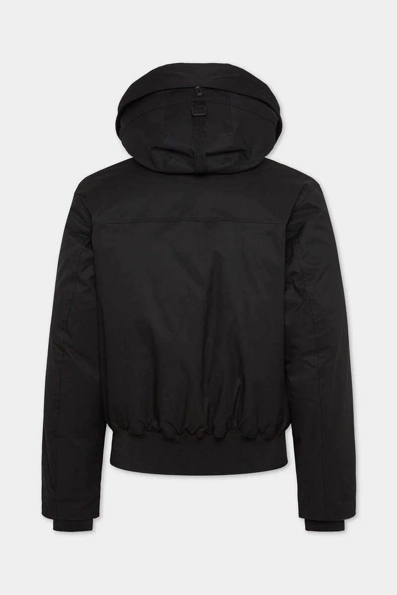 Giubbino Tecnico Nero con Cappuccio e Scritta Fintone Dsquared