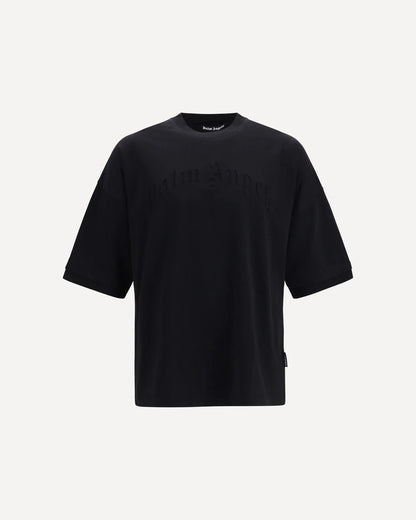 T-Shirt Nera Curved Logo Double Layer Palm Angels