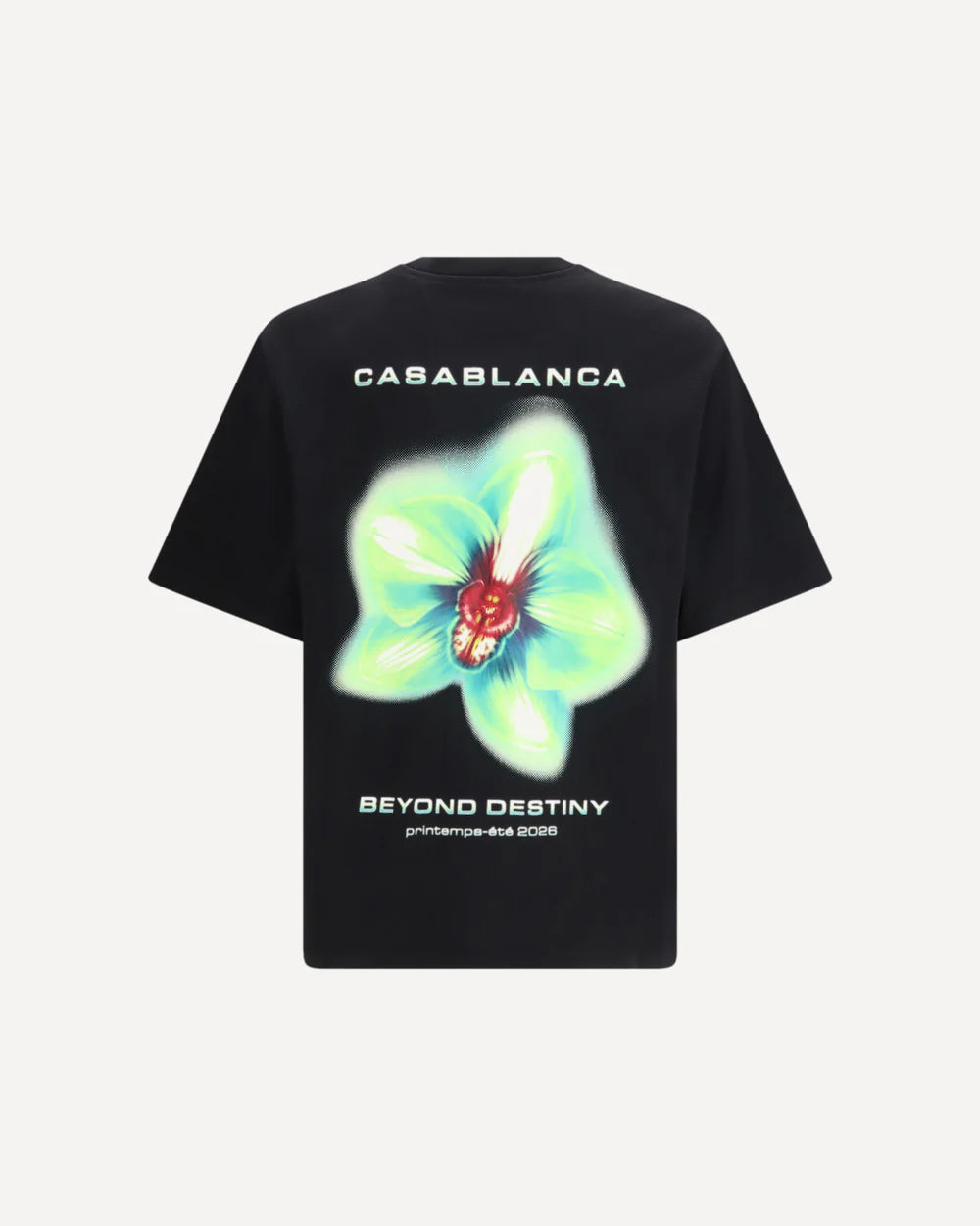T-Shirt Nera Stampa Retro Orchid Casablanca