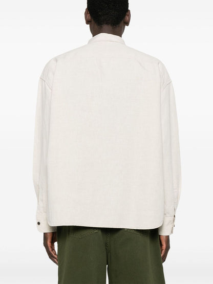Camicia in Denim Beige con Placchetta Prada