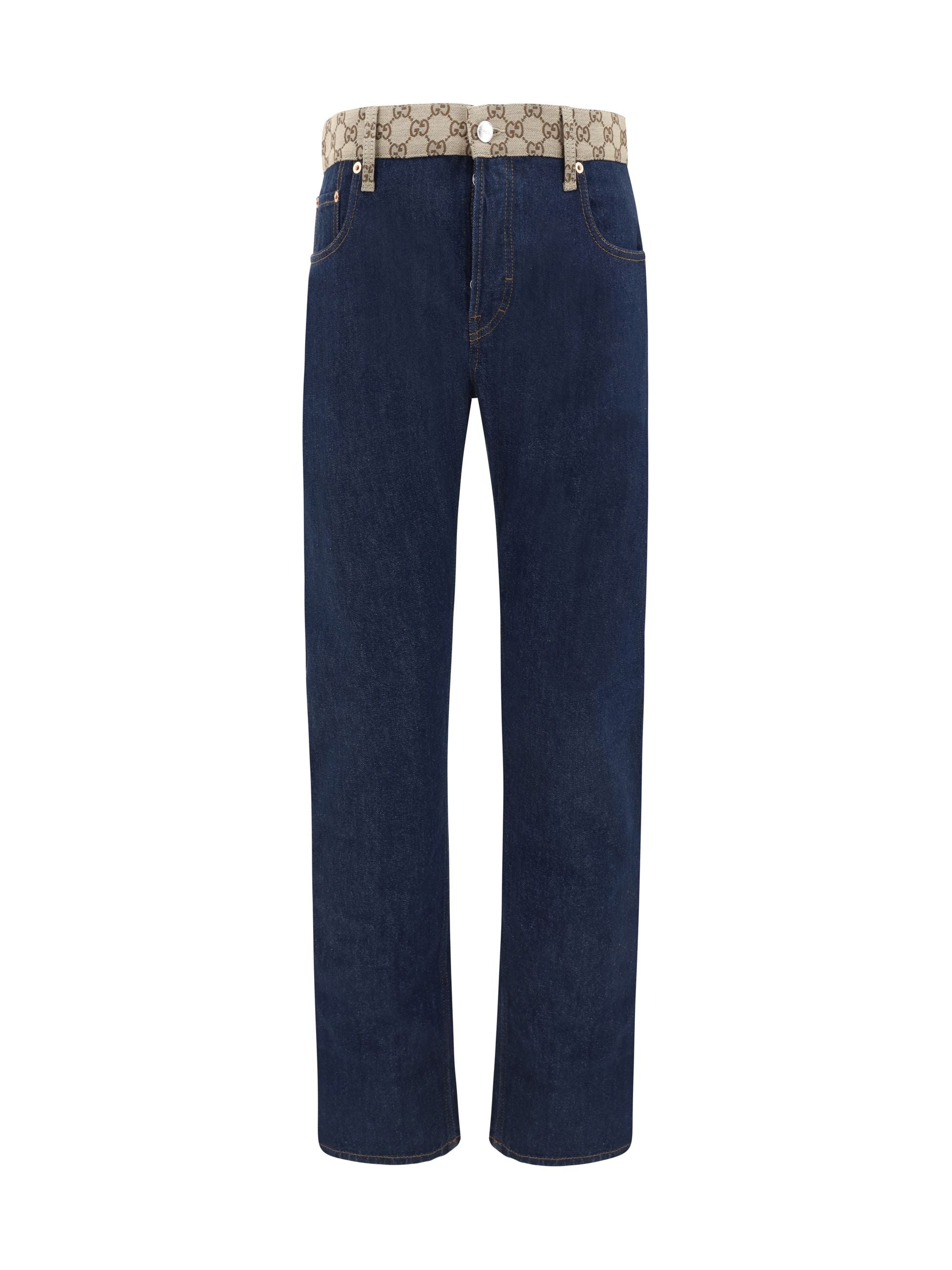 Jeans Blu Denim con Bustino Logo All Over Gucci