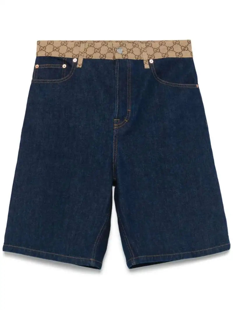 Shorts in Denim con Bustino Logo All Over Gucci