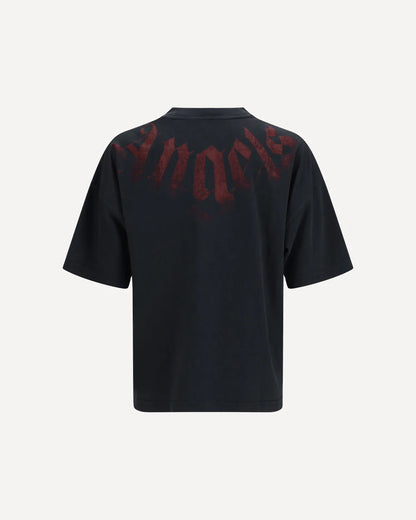 T-Shirt Nera Scritta Grande Collo Palm Angels