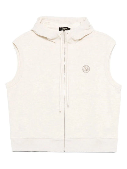 Cardigan Bianco con Cappuccio Logo Fendi