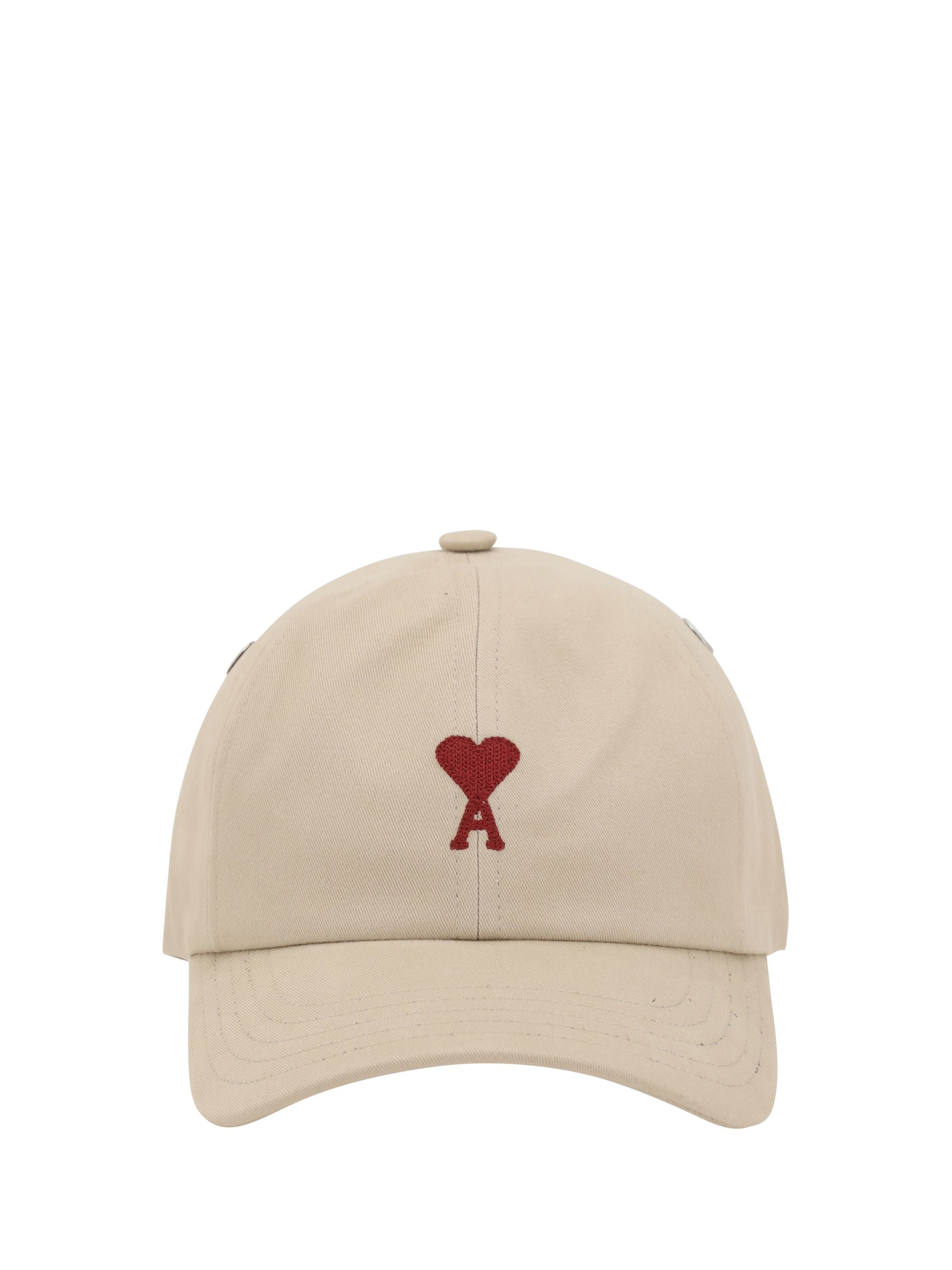 Cappello con Visiera Beige e Logo Ami Paris