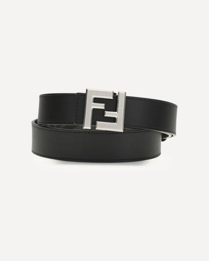 Cintura Nera Reversibile Logo FF Fibbia Argento Fendi