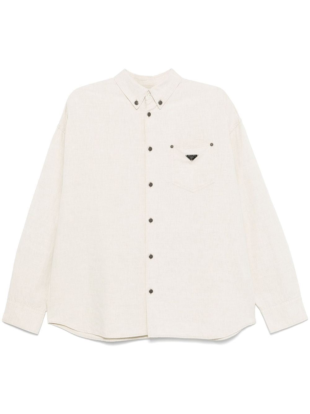 Camicia in Denim Beige con Placchetta Prada