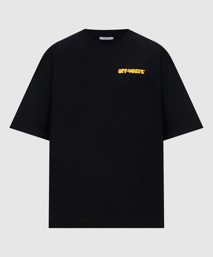 T-Shirt Nera Con Stampa Retro Gialla Off-White