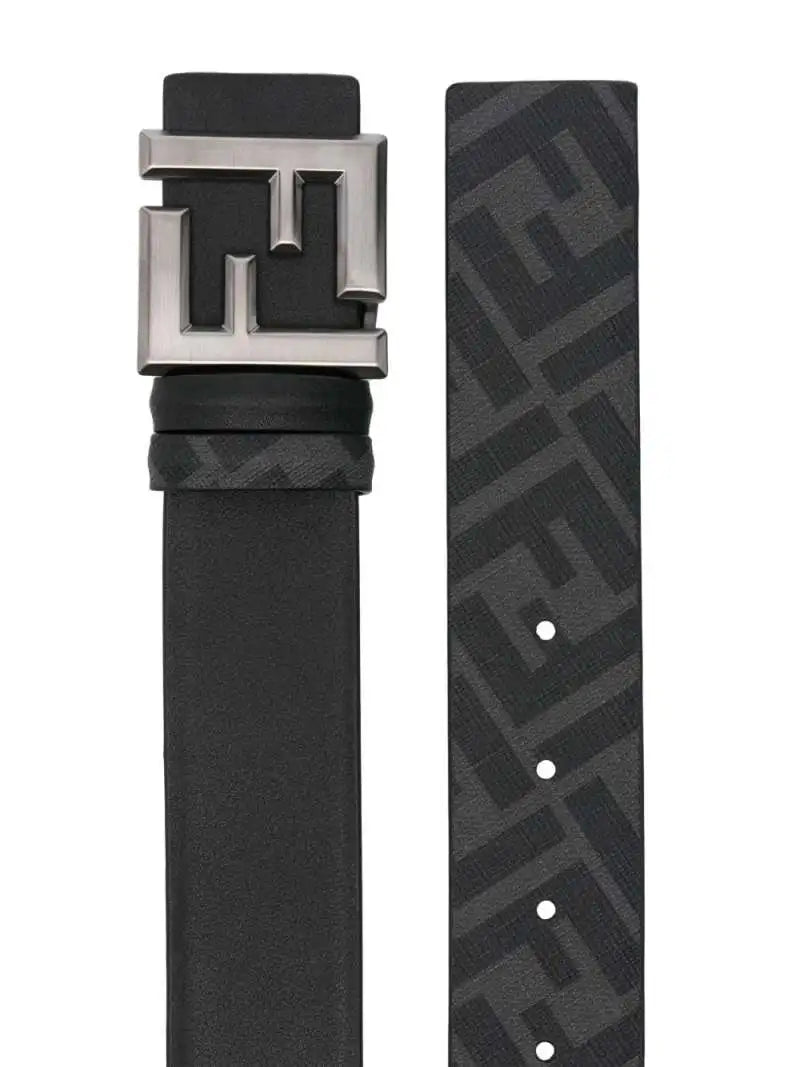 Cintura Nera Reversibile in Pelle Logo FF Argento Fendi