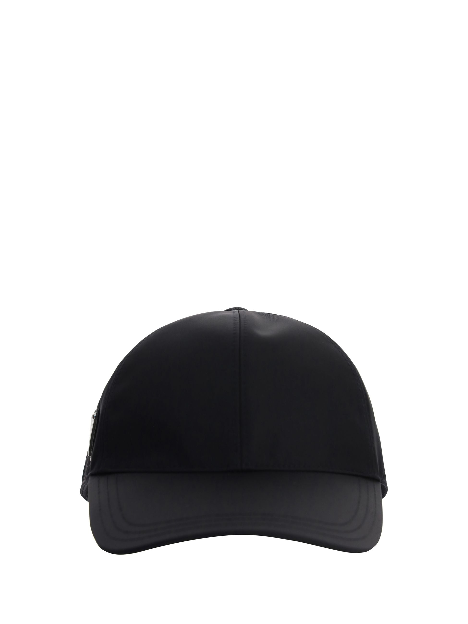 Cappello Nero in Nylon con Placchetta Laterale Logo Prada
