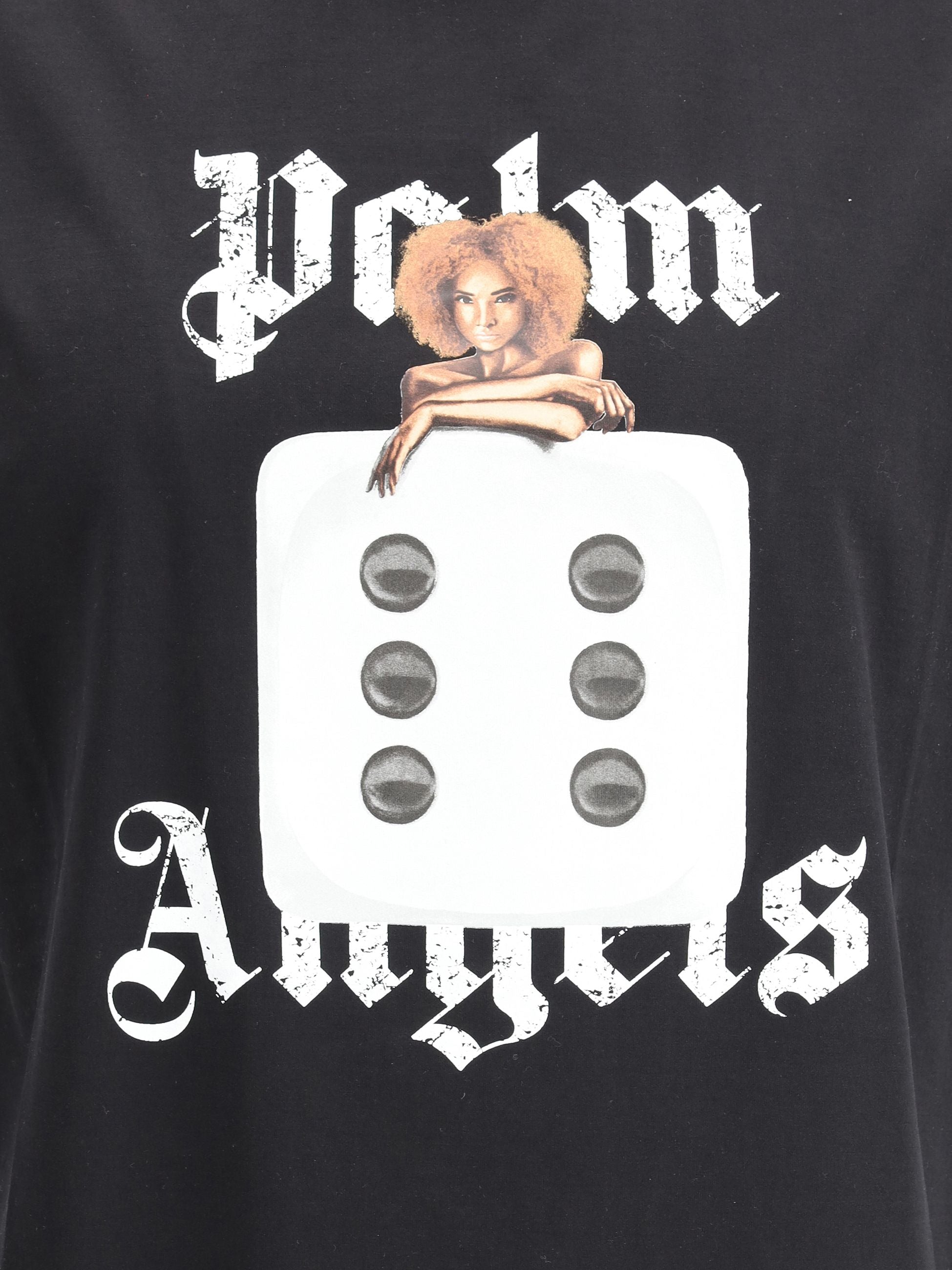 T-shirt Nera Stampa Dado Pin-Up Palm Angels