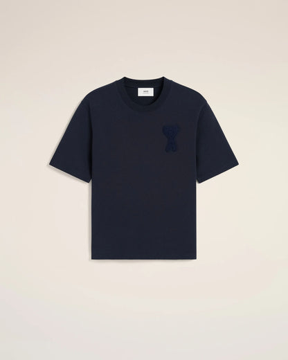 T-Shirt Blu Cuore Ricamo Ami Paris