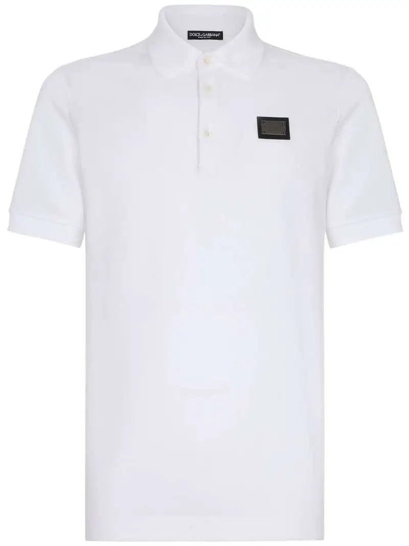 Polo Bianca con Placchetta Metallica Logo Dolce e Gabbana
