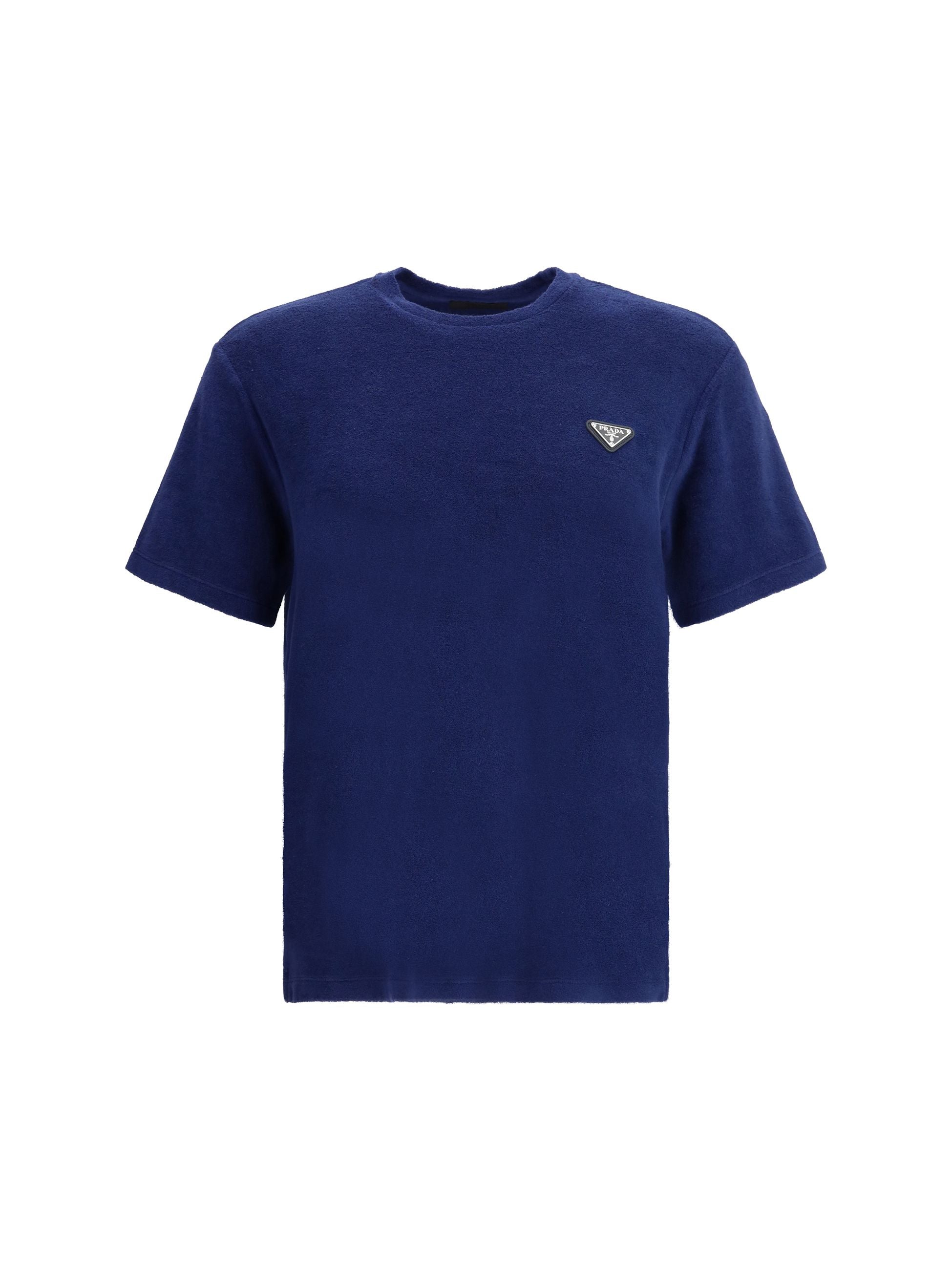 T-Shirt Blu in Spugna con Placchetta Prada