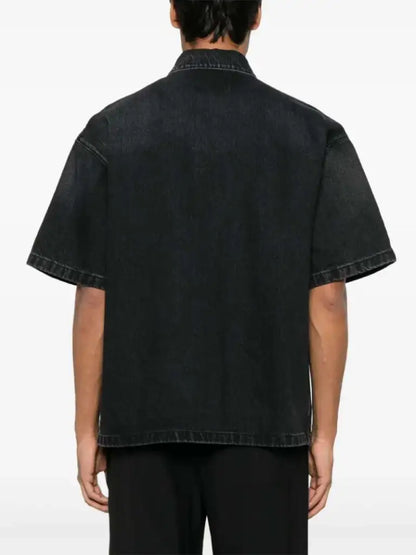 Camicia in Denim Nero con Placchetta Prada