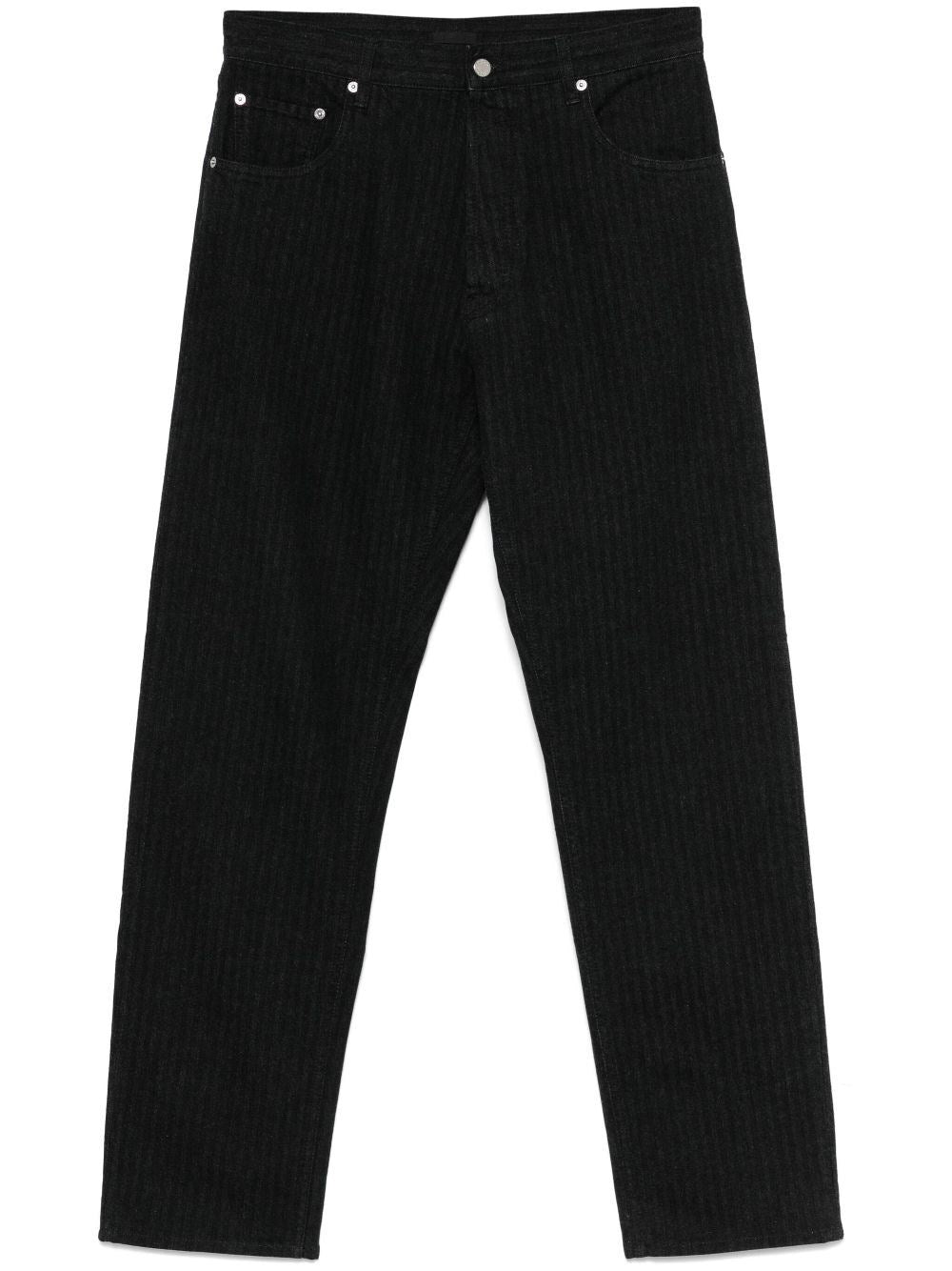 Jeans Nero 5 Tasche Righe e Placchetta Prada