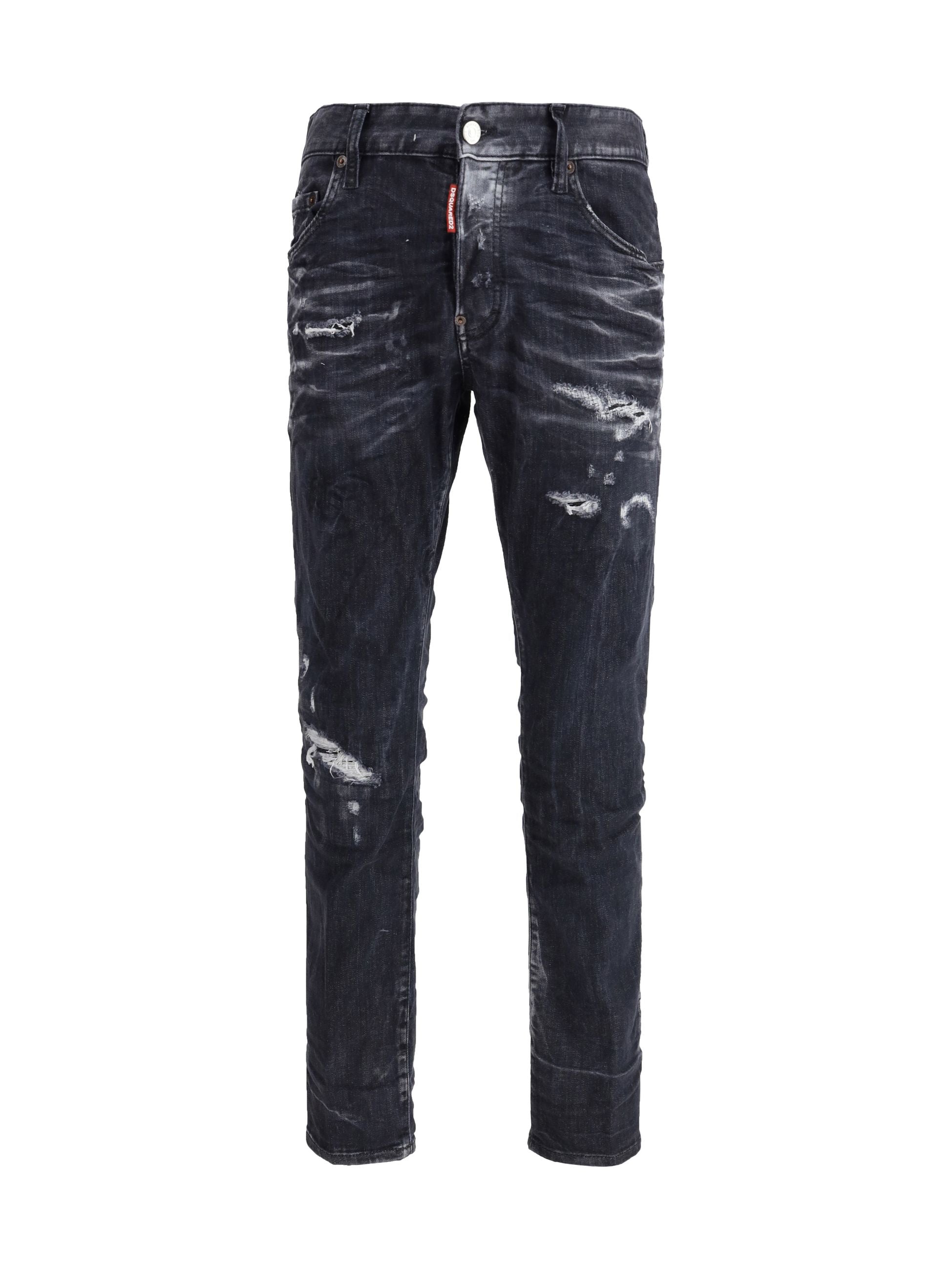 Jeans Nero In Denim Stracciato Skater Dsquared