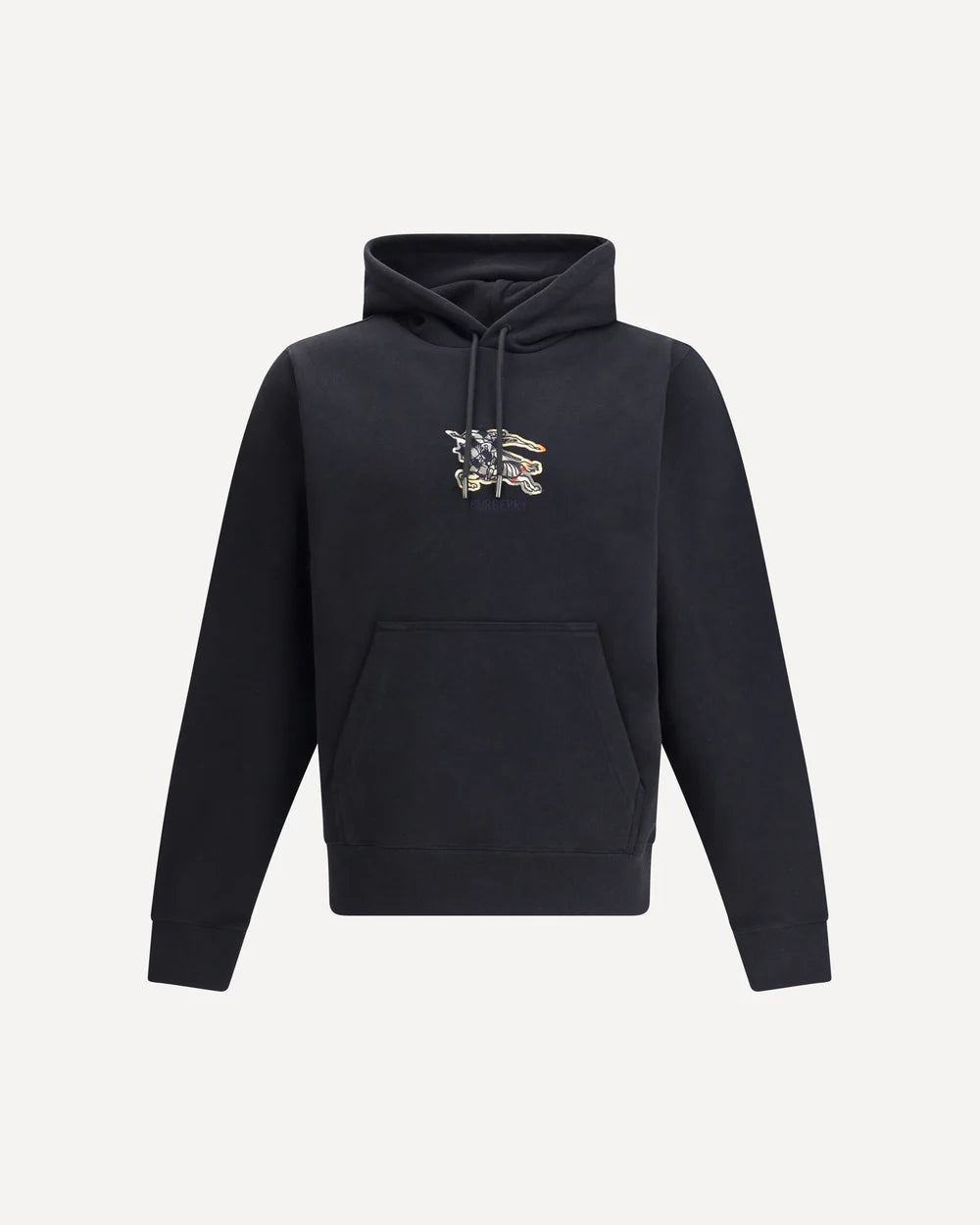 Felpa Nera con Cappuccio e Logo Burberry