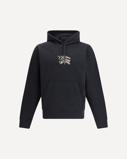 Felpa Nera con Cappuccio e Logo Burberry