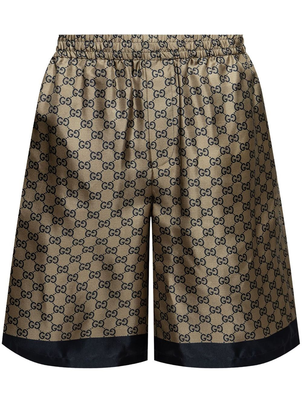 Shorts Beige e Blu Logo GG All Over Gucci