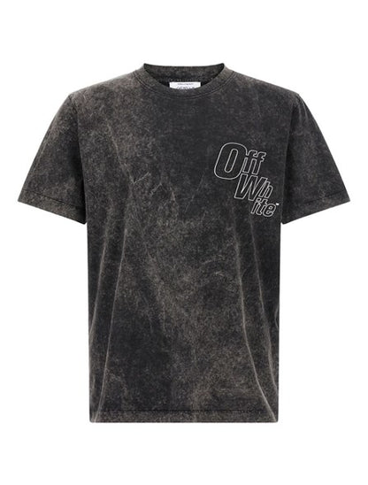 T-Shirt Grigia Stampa Retro Outline Off-White