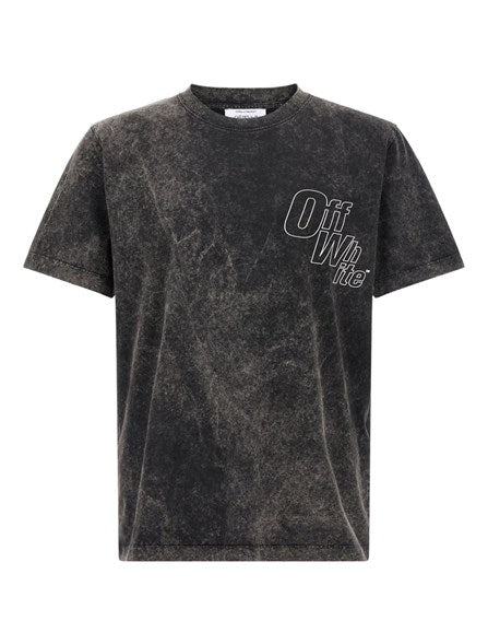 T-Shirt Grigia Stampa Retro Outline Off-White