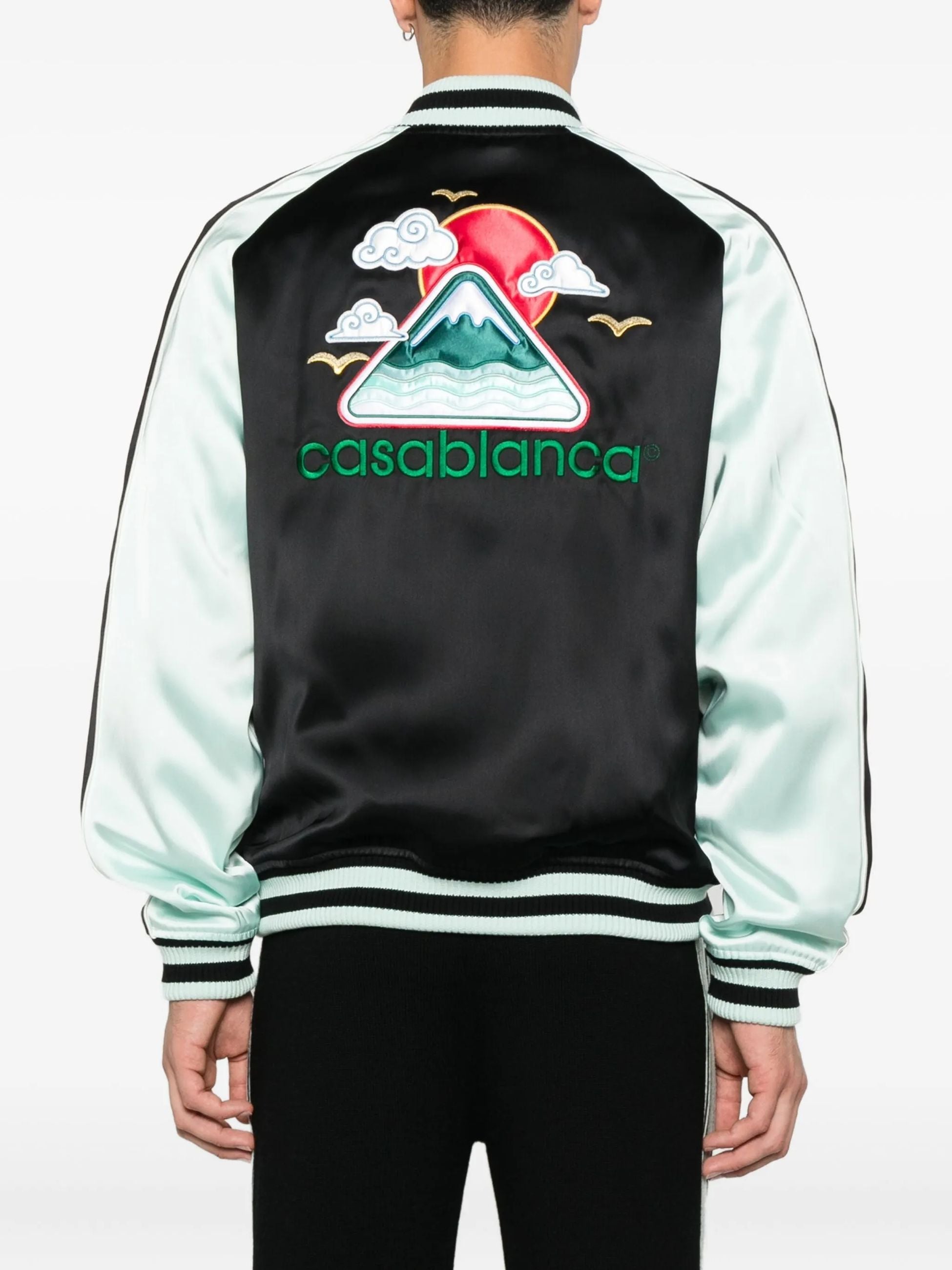 Satin Bomber Nero Stampa Retro Casablanca