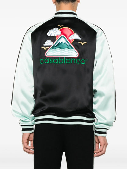 Satin Bomber Nero Stampa Retro Casablanca