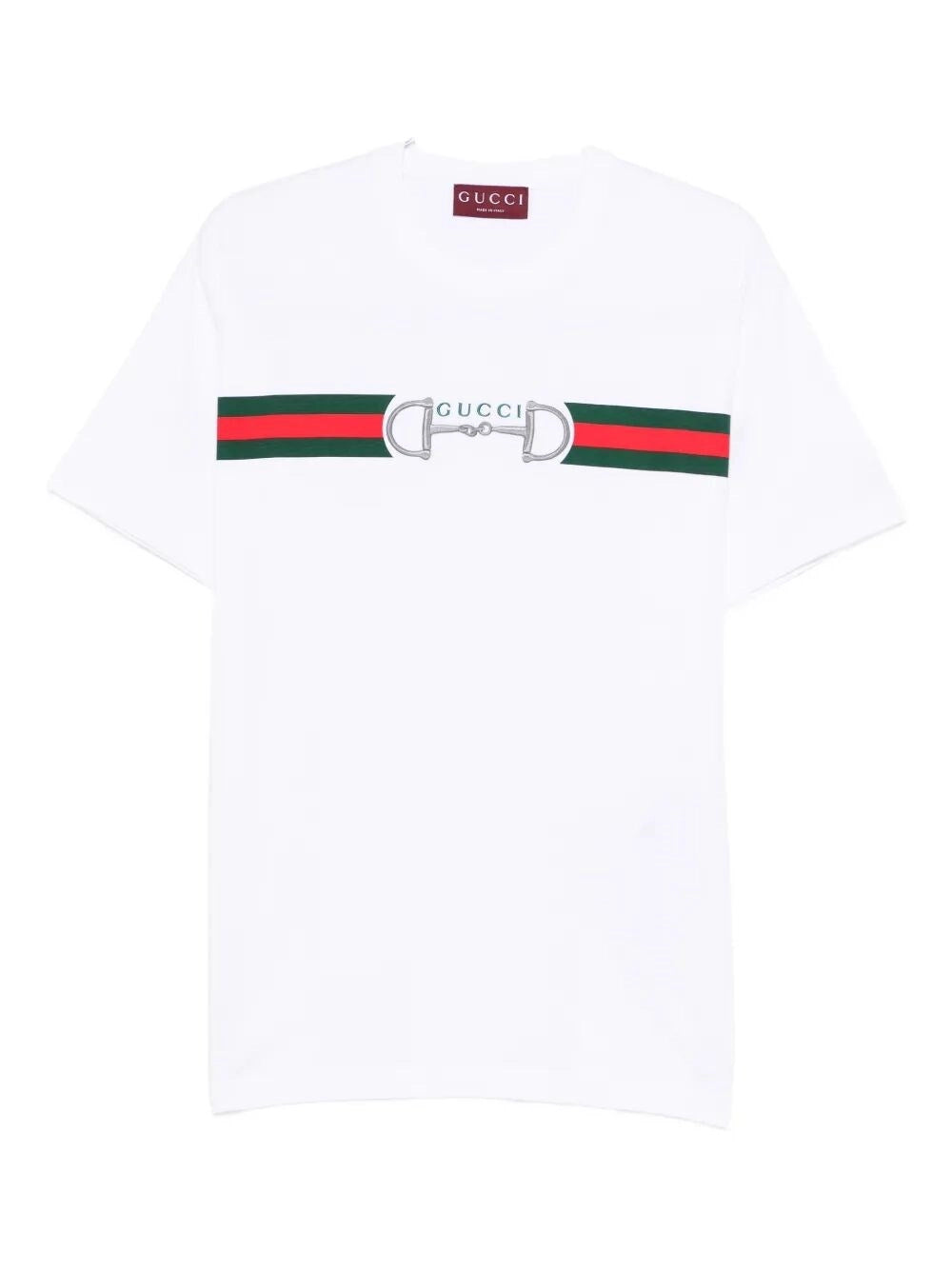 T-Shirt Bianca Striscia Multicolor Logo Gucci