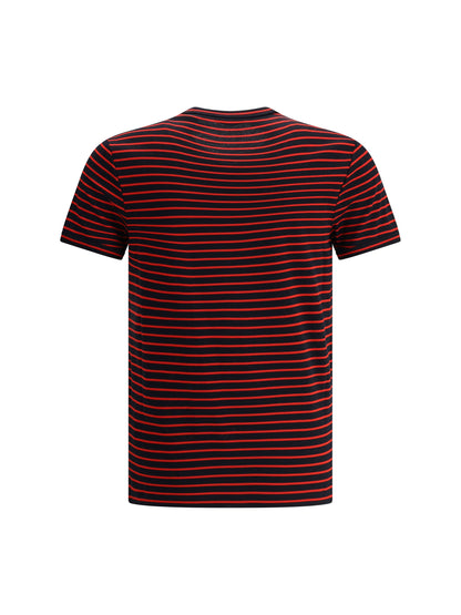 T-Shirt Nera e Rossa a Strisce con Placchetta Prada