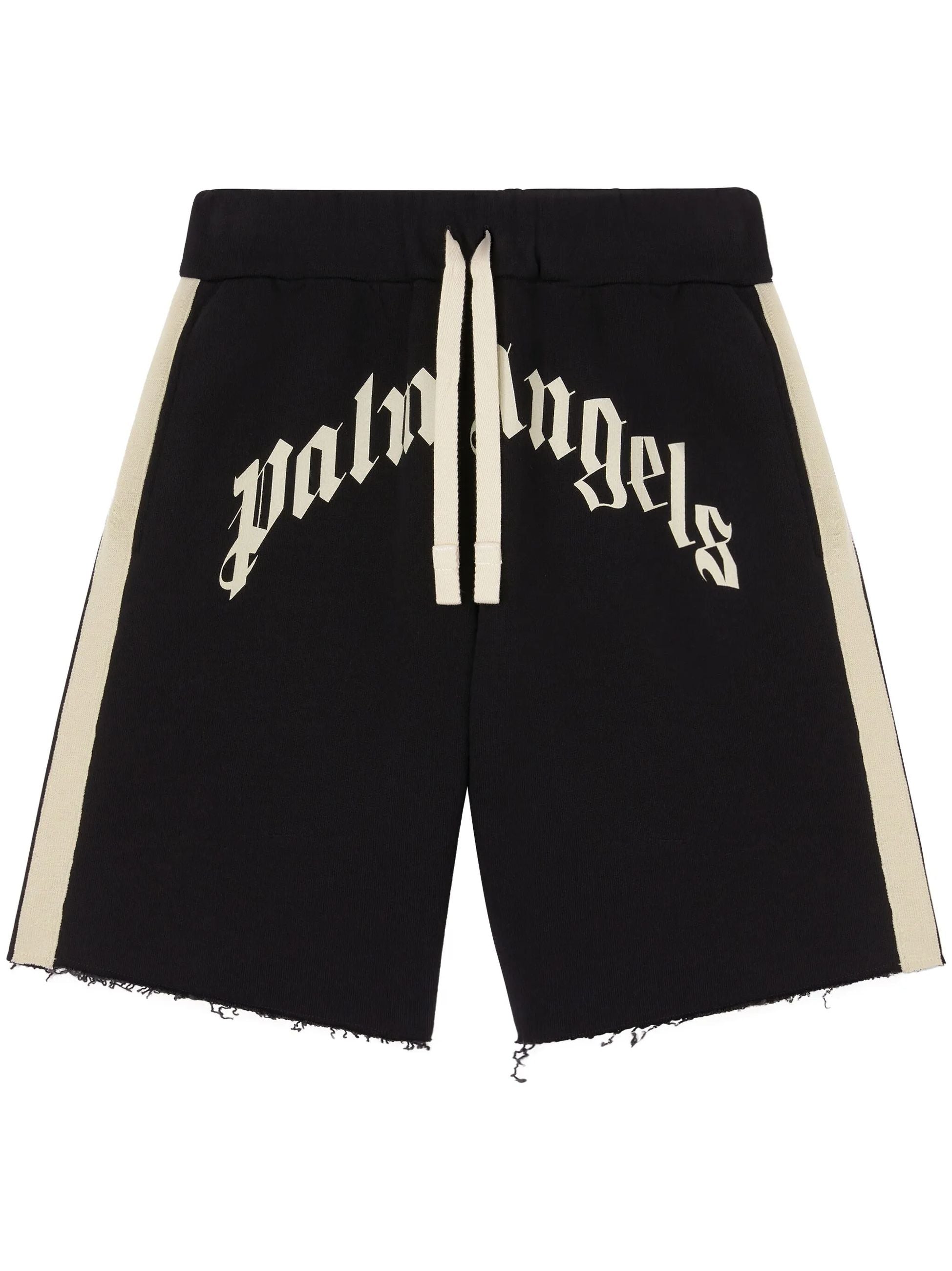 Shorts Nero Sfrangiato Con Scritta Logo Frontale Palm Angels