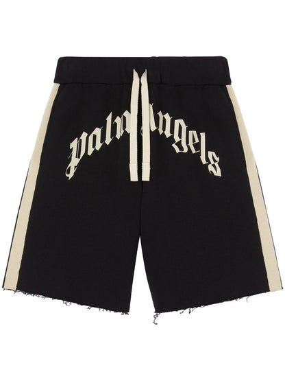 Shorts Nero Sfrangiato Con Scritta Logo Frontale Palm Angels