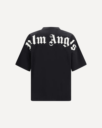 T-Shirt Nera Classic Scritta Logo Retro e Collo Palm Angels