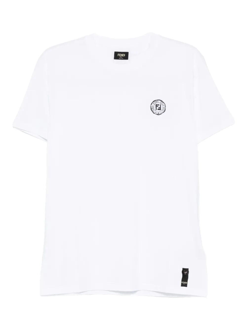 T-Shirt Bianca Logo Petto Fendi