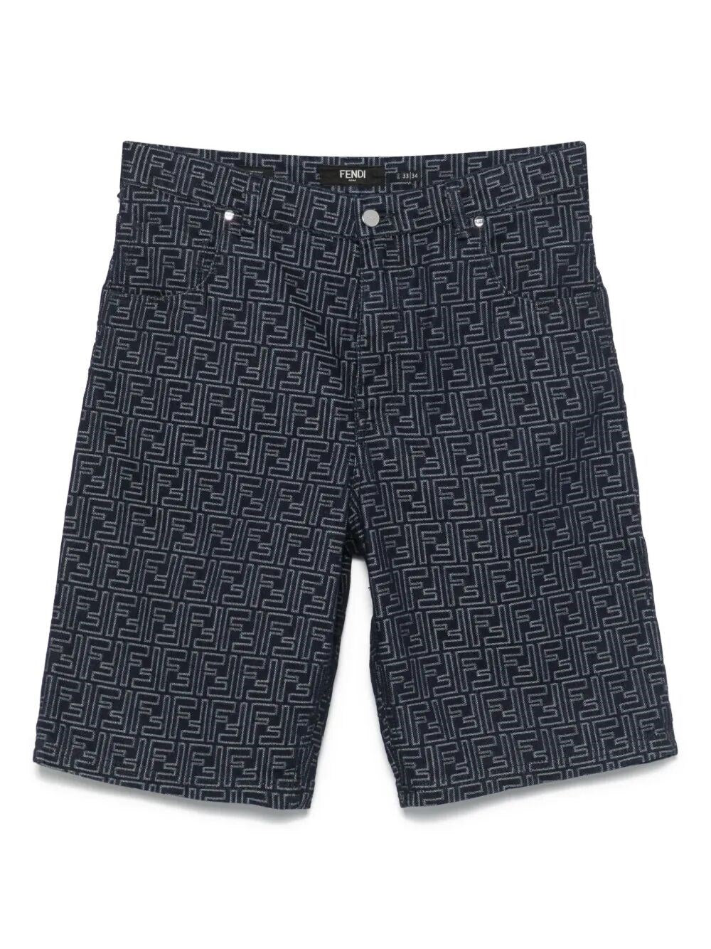 Shorts in Denim Logo All Over FF Fendi