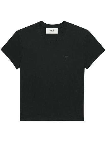 T-Shirt Nera Logo Cuore Tinta su Tinta Ami Paris