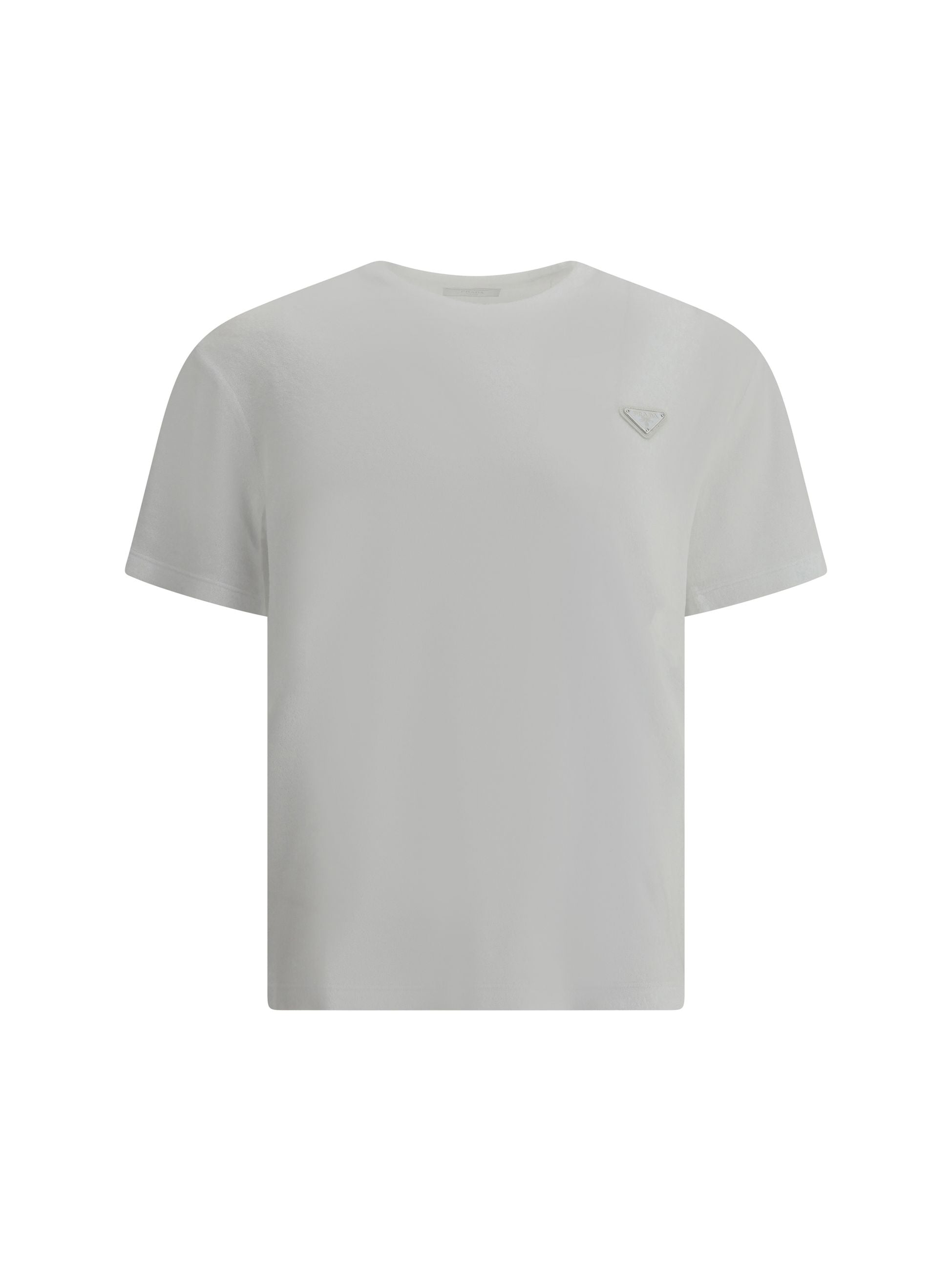 T-shirt Bianca in Spugna con Placchetta Prada