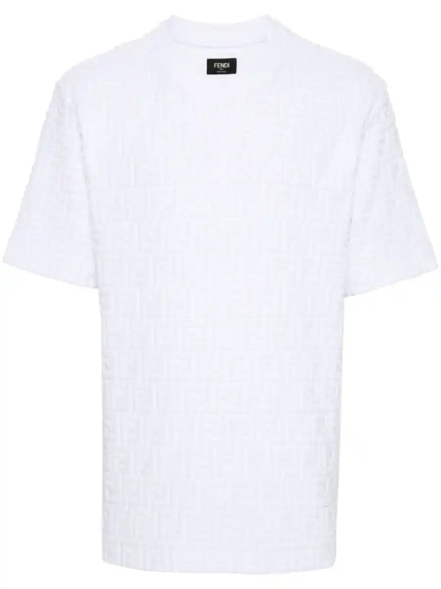 T-Shirt Bianca in Spugna Logo All Over Fendi