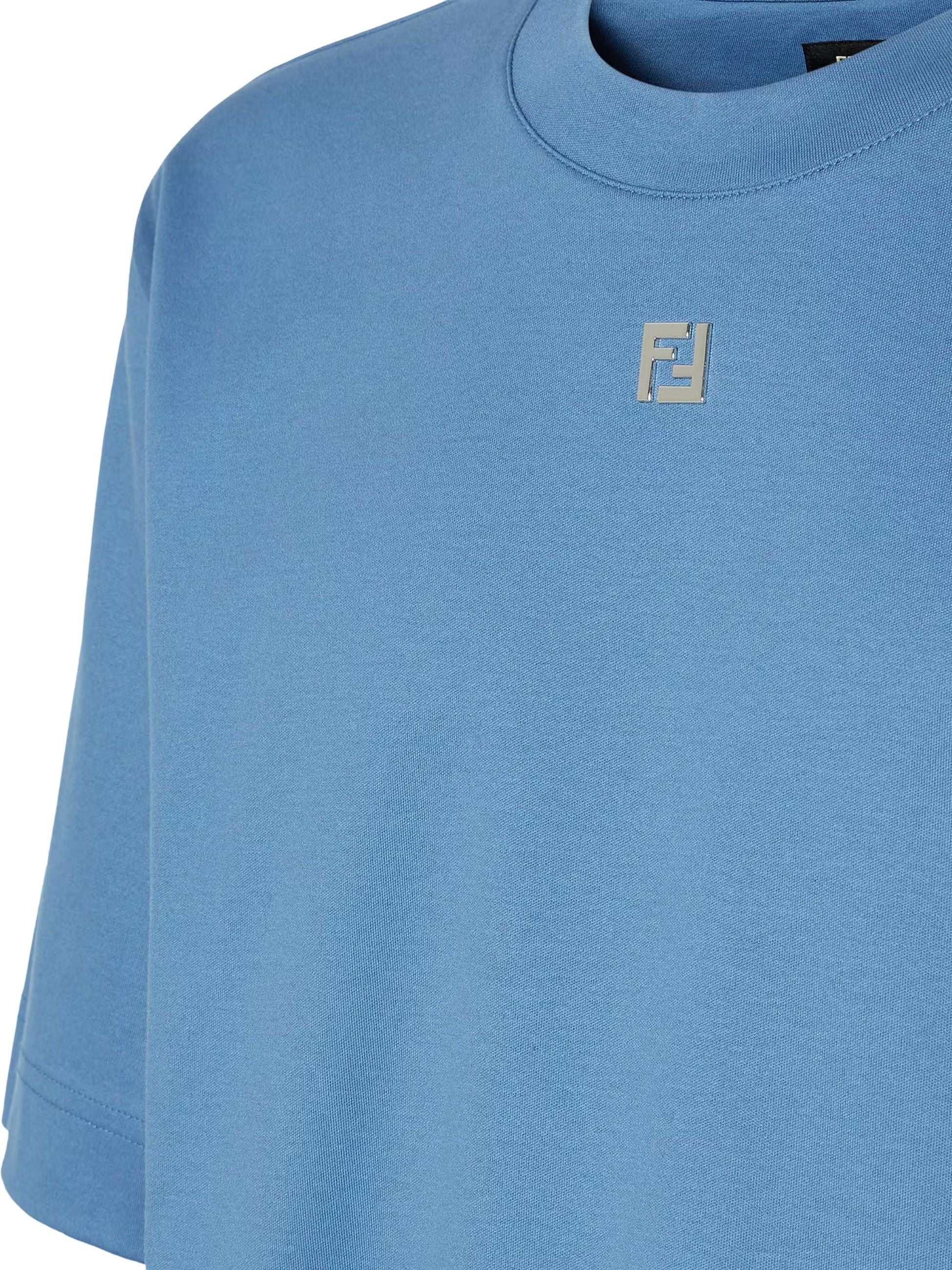 T-Shirt Azzurra Logo Metallico FF Fendi