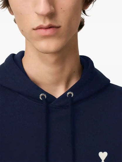 Felpa Blu con Cappuccio Cuore Bianco Ami Paris
