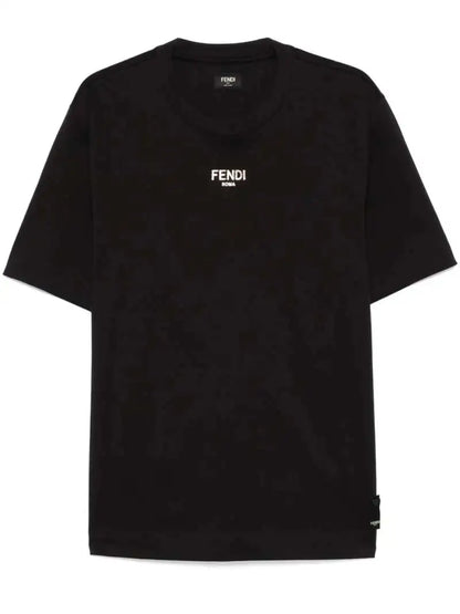 T-Shirt Nera Con Logo Glitter Oro Fendi